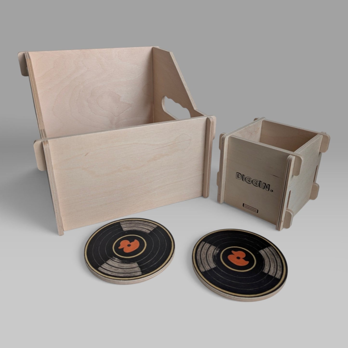 7-INCH RECORDS CRATE + BOX + TWO COASTERS "BASIC" SET