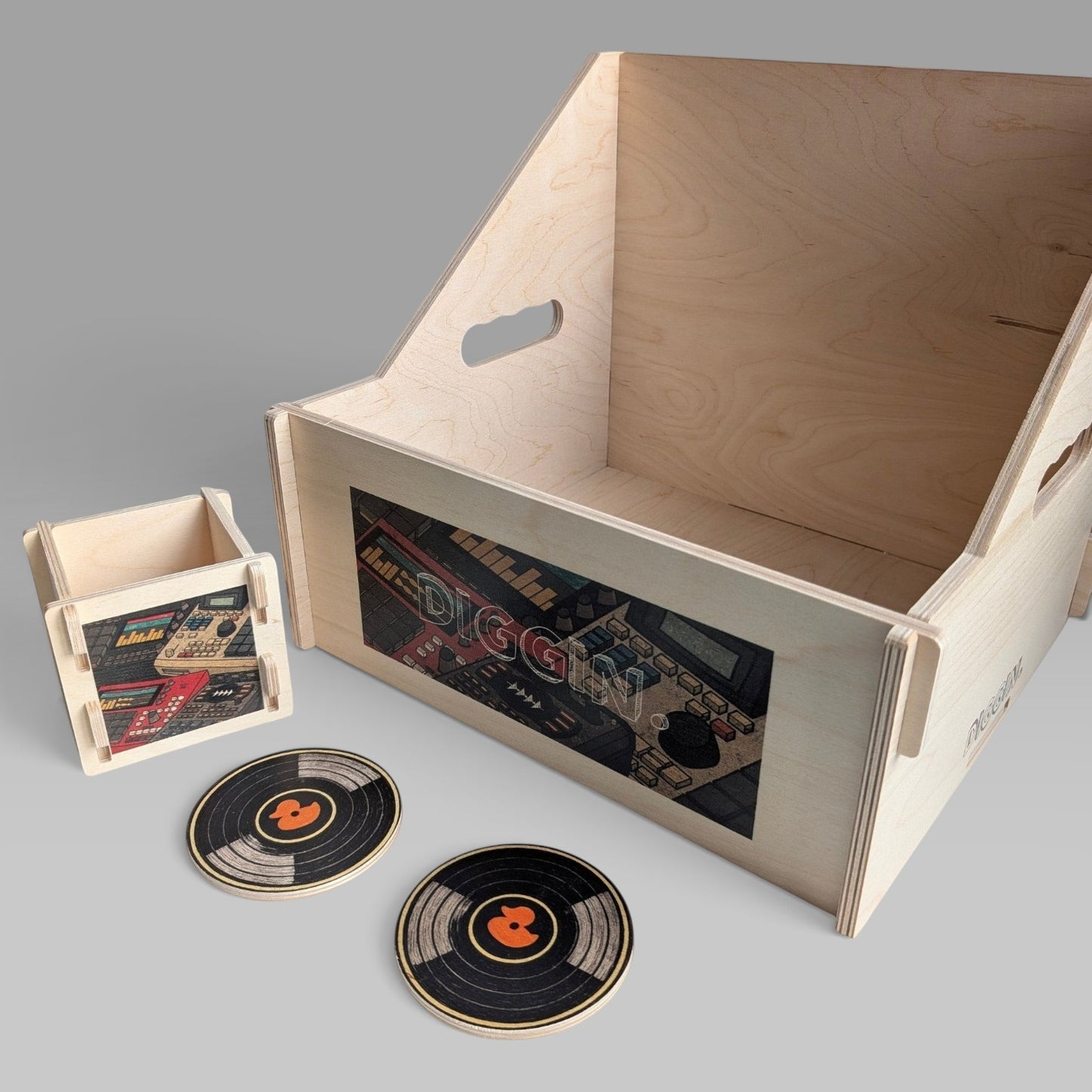 "BEATBROSKI" SET DIGGIN CRATE + BOX + TWO COASTERS
